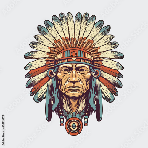 Vintage retro mnimial modern apache chief native american tribe character person. Can be used for logo, emblem or graphic design. Graphic Art. Vector.
