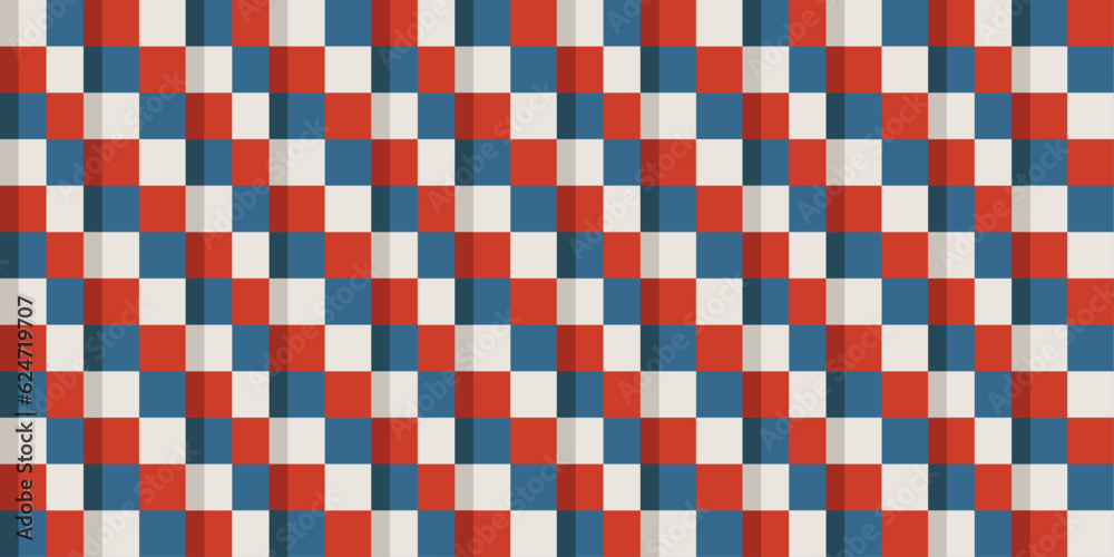 Simple red blue tile. Vector tiles made of squares that follow each other diagonally. For wallpapers, pillows, notebooks, cups, textiles, interiors, packaging, covers. Simple red blue tile. Vector tiles made of squares that follow each other diagonally. For wallpapers, pillows, notebooks, cups, textiles, interiors, packaging, covers.