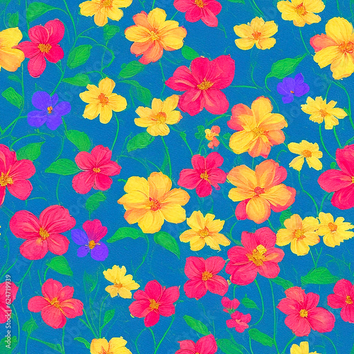 Flower blossom and leaf Delicate Petals and Intricate seamless pattern with vibrant western style background 