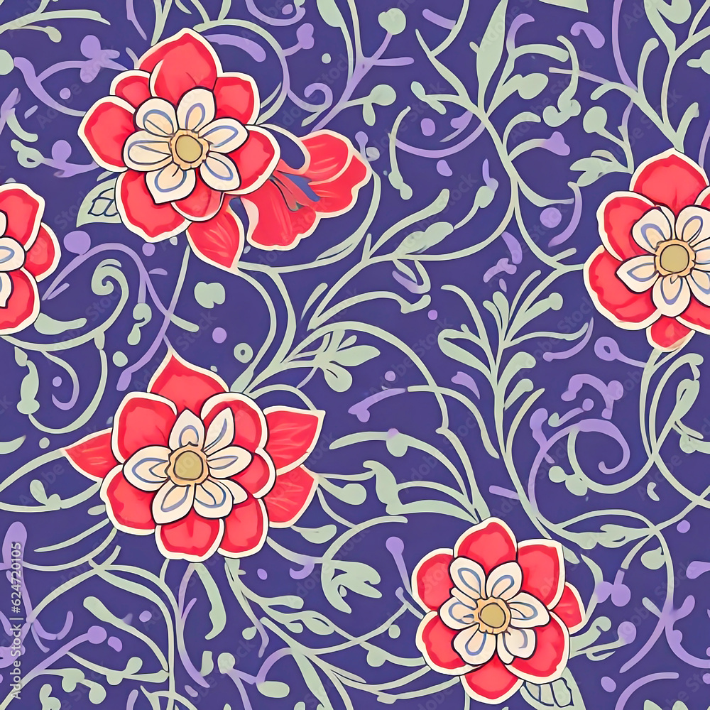 Flower blossom and leaf Delicate Petals and Intricate seamless pattern with vibrant western style background Flower blossom and leaf Delicate Petals and Intricate seamless pattern with vibrant western style background