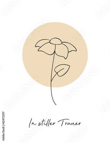 condolence card with flower outline in silent mourning vector illustration EPS10