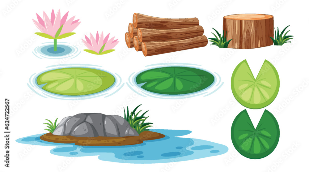 Water Lily Pads and Nature Elements Collection
