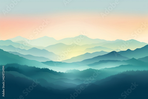 Abstract Landscape Desktop Wallpaper ,Gradient pastel color sunset autumn mountain wallpaper, © prapann