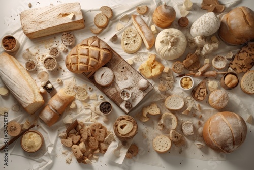 Wallpaper Mural Different types of bread loaves on white background. Generative AI Torontodigital.ca