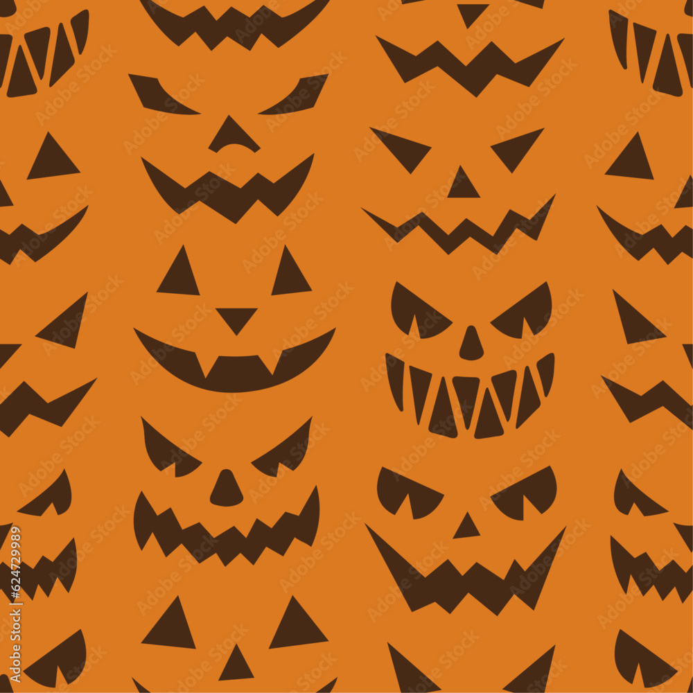 Seamless pattern with creepy faces. Can be used for Halloween prints, textile, gift paper.