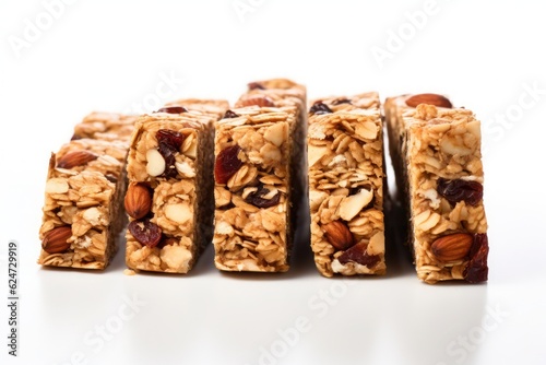 granola bars isolated on solid white background, created by Generative AI