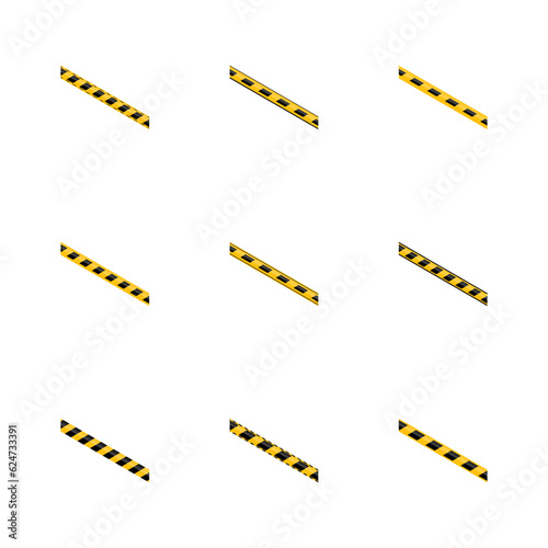 Seamless yellow and black warning tapes, isometric vector illustration.