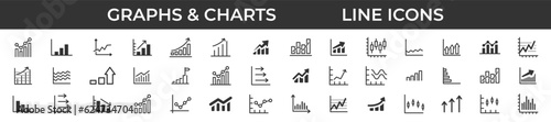 Set of growing bar graph icons. Business chart with arrow. Growths chart collection. Statistics and analytics. Vector isolated illustration.