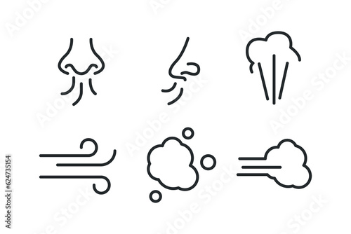 Smell cloud collection elements icons set vector thin line.