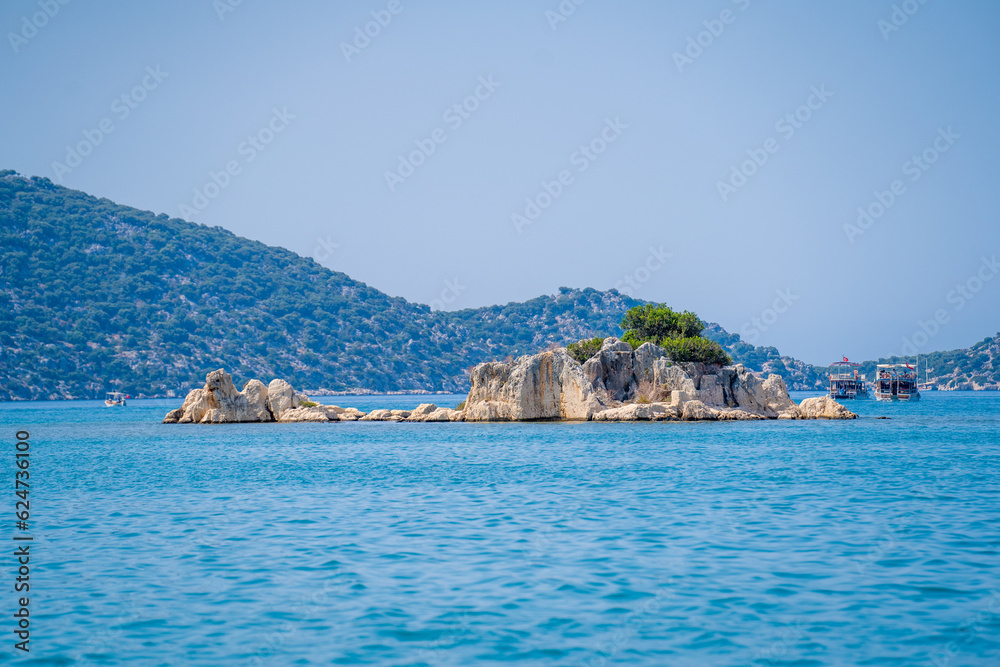 View of the cliffs in Kekova Bay. Antalya, Turkey.