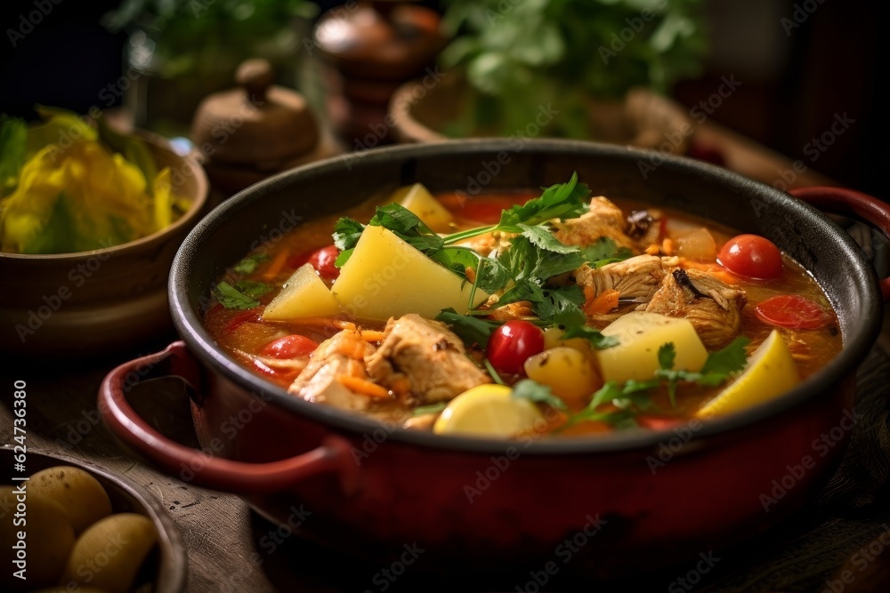 Matelote showing the richly cooked fish stew with potatoes and carrots