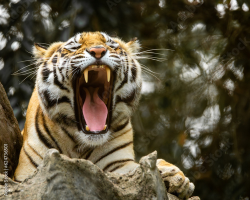 portrait of a tiger yawning