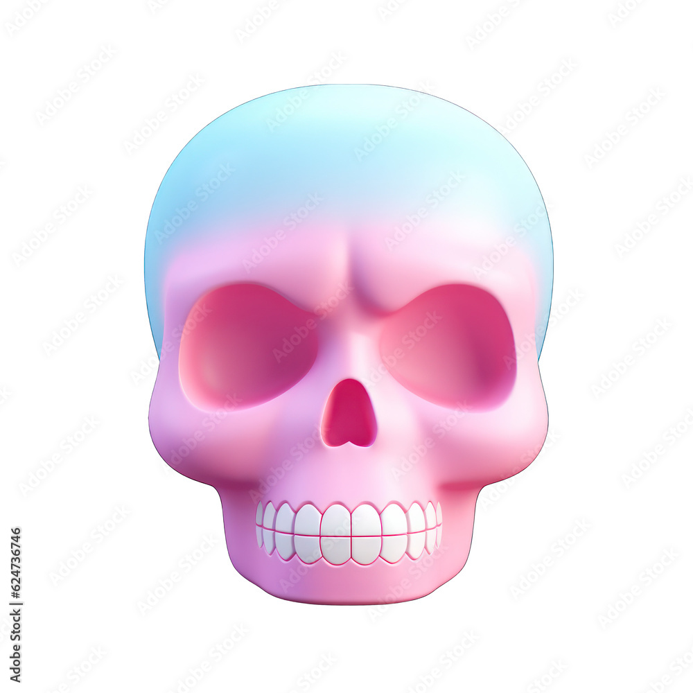 human skull gradient 3d icon render isolated on white transparent background