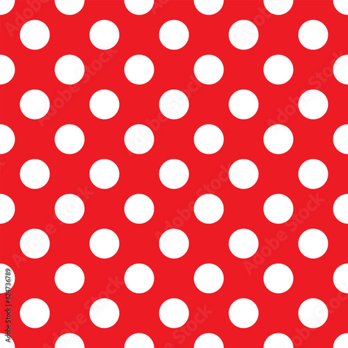 Red polka dot seamless pattern. retro texture. White polka dots on red background.