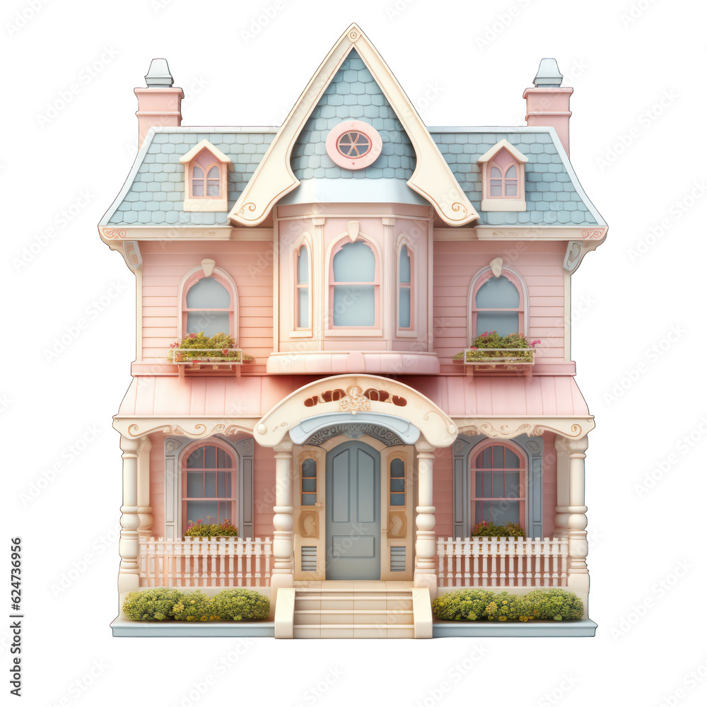 Fototapeta premium Old victorian house 3d icon render isolated on white transparent background