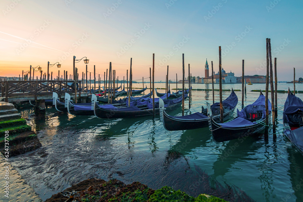 Sunrise view of beautiful Venice. Architecture and landmarks of Venice. Venice panorama, Italy