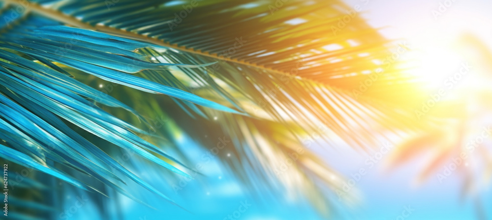 Abstract blur defocused background, toned gently blue, nature of tropical summer, rays of sun light Abstract blur defocused background, toned gently blue, nature of tropical summer, rays of sun light