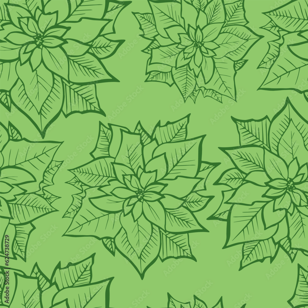 Poinsettia flower. Isolated vector for Christmas, New Year wrapping paper design. Leaf for winter holiday decoration