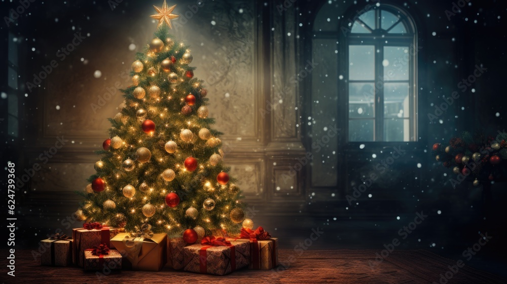 Christmas Tree with Decorations for background. AI generative. Christmas Tree with Decorations for background. AI generative.