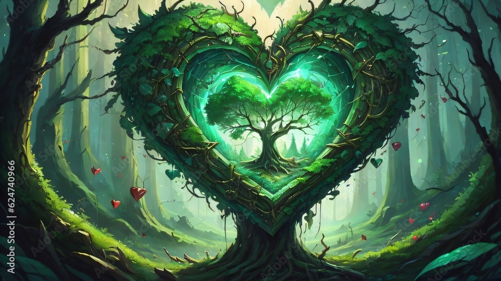 Fototapeta premium Heart tree with emerald