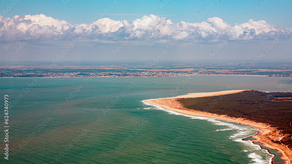 Garonne estuary soulac and Cordouan lighthouse from aerial view in France