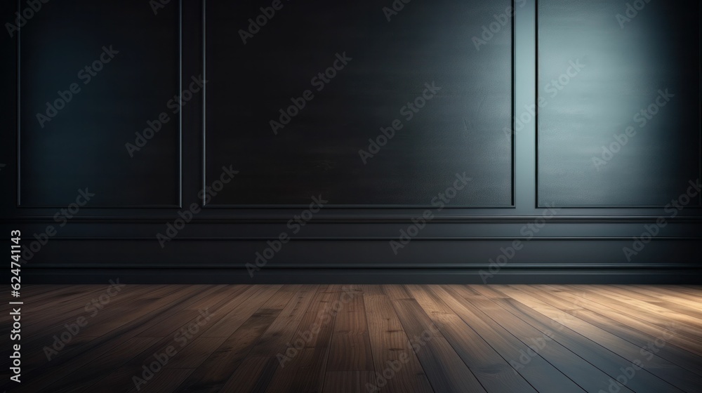 Black empty room with a wooden floor. Free copy space background wallpaper Black empty room with a wooden floor. Free copy space background wallpaper