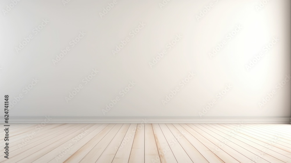 White empty room with a wooden floor. Free copy space background wallpaper