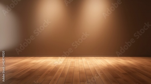 Brown empty room with a wooden floor and a wall. Free copy space background wallpaper