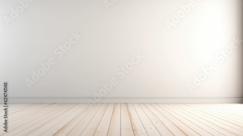 White empty room with a wooden floor. Free copy space background wallpaper