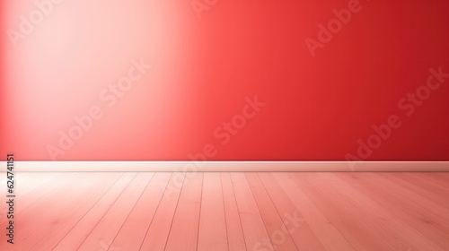 Red empty room with a wooden floor. Free copy space background wallpaper