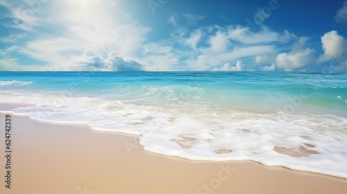 Landscape seascape summer vacation holiday waves surf travel tropical sea background. AI generative.