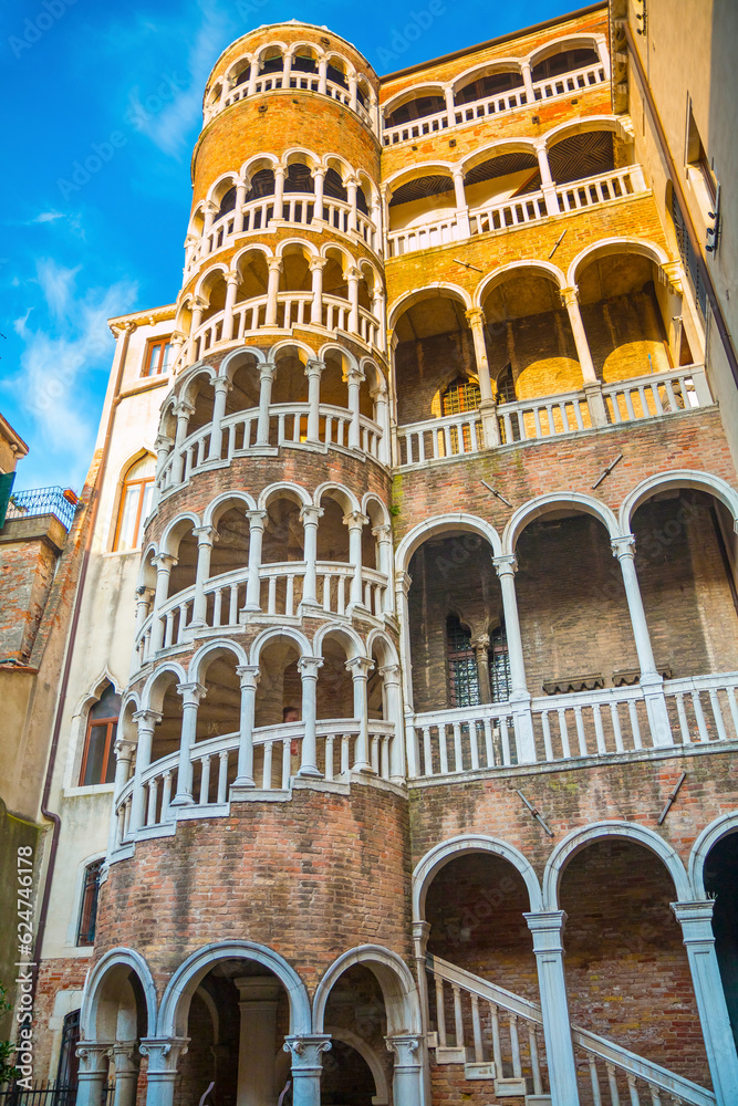 Palazzo Contarini del Bovolo with arch spiral staircase in Venice, Italy. 