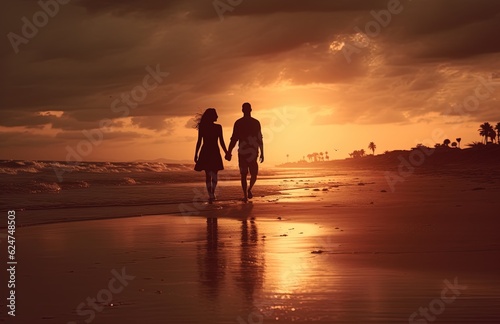 couple on the beach at sunset, romantic moment at the beach