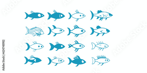 Fish related icons: thin vector icon set, black and white kit
