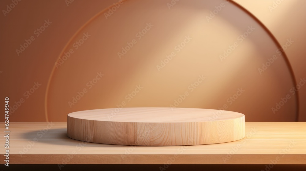 Wooden podium pedestal for product display. Background for cosmetic product branding, identity and packaging Wooden podium pedestal for product display. Background for cosmetic product branding, identity and packaging