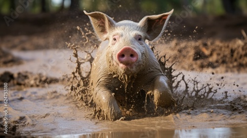 Happy farm pig in the mud © Generative Professor