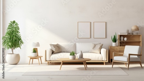 Modern living room interior design with white walls and furniture © Generative Professor