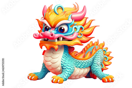 cute Chinese dragon  white isolated background PNG  cartoon style  animal designations