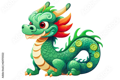 cute Chinese dragon  white isolated background PNG  cartoon style  animal designations