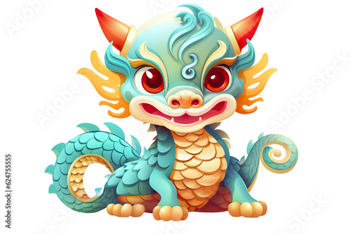 cute Chinese dragon, white isolated background PNG, cartoon style, animal designations photo