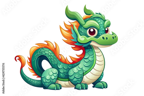 cute Chinese dragon  white isolated background PNG  cartoon style  animal designations