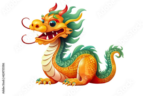 cute Chinese dragon, white isolated background PNG, cartoon style, animal designations © JetHuynh