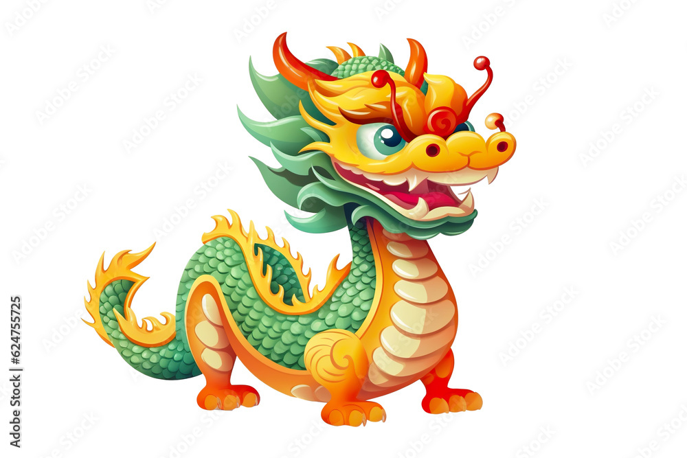 Fototapeta premium cute Chinese dragon, white isolated background PNG, cartoon style, animal designations