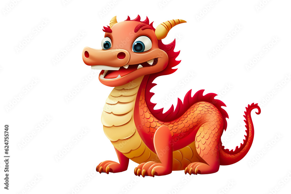 Fototapeta premium cute Chinese dragon, white isolated background PNG, cartoon style, animal designations