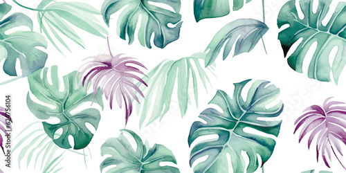 Seamless floral pattern of leaves Monstera plant  watercolor isolated foliage print for background  tropical textile  wallpapers or exotic decorative pattern