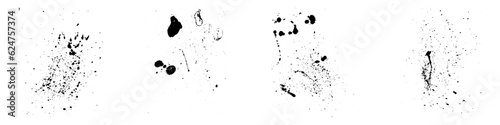 Paintbrush Splatter, Rough Spatter. Paint Brush Splotch Set. Spray Blot, Stain Texture. Messy Splat Collection. Black Abstract Splash. Dirty Grunge Design Element. Isolated Vector Illustration