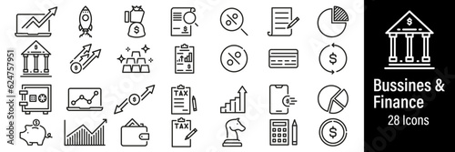 Bussines and Finance Web Icons. Money, Bank, Contract, Investment. Vector in Line Style Icons