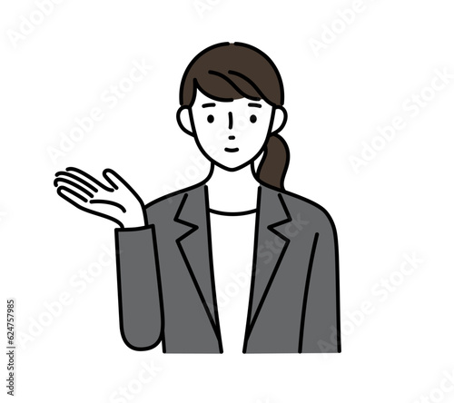 案内する女性のイラストアイコン