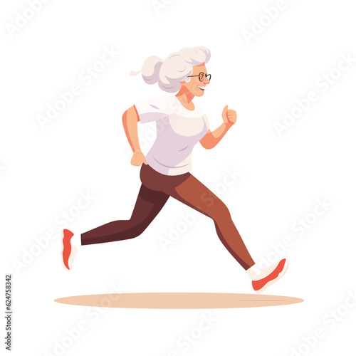 old woman jogging vector flat minimalistic isolated illustration