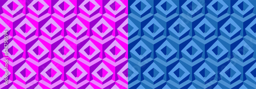 Seamless vector 3D pattern with optical illusions. Cubes. Op Art. Modern set template for wrapping, cards, fabric, design interior, packing. Colorful geometric design. Background. Wallpapers. 3D Tile
